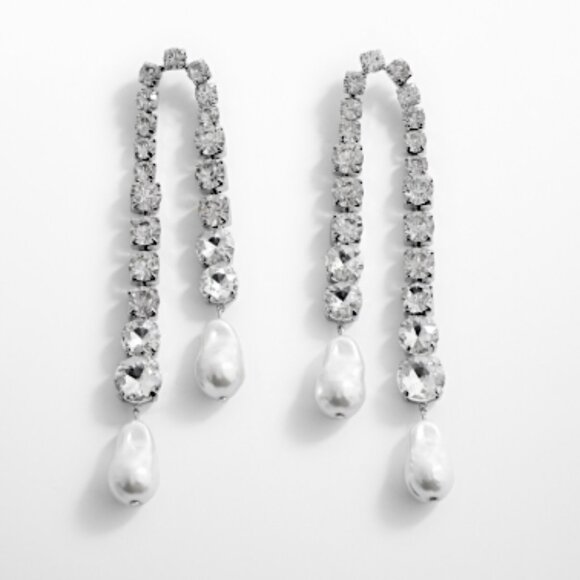 New ~ Zara Rhinestone & Pearl Dangle Earrings - Picture 5 of 9